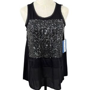 NWT Simply Vera Vera Wang PS Tank Top Black Sequin Layered High Low Glam Party